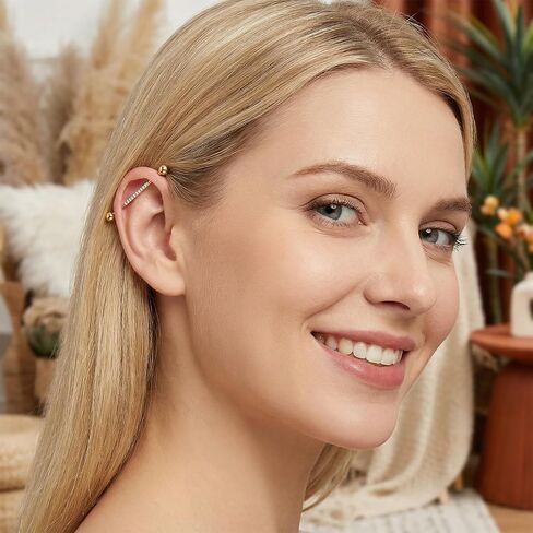 14G Industrial Barbell Earrings – 316L Surgical Steel Cubic Zirconia Cartilage Helix Tragus Piercing Jewelry Set, 2 Pcs Long Bar Body Jewelry for Women Men in Saudi Arabia