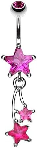 Celestial Cubic Zirconia Shooting Star Sparkle Navel Dangle Belly Button Ring in Saudi Arabia
