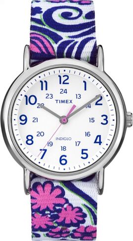 ساعة Timex النسائية 'Weekender Preppy Floral' كوارتز من النحاس والنايلون كاجوال، اللون: أزرق (الطراز: TW2P902009J) in Kuwait