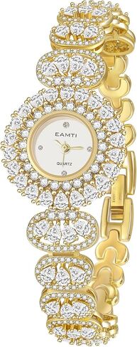 EAMTI Gold Watches for Women Luxury Simulated Diamond Quartz Iced Out Round Waterproof Ladies Dainty Wrist Watches in Kuwait