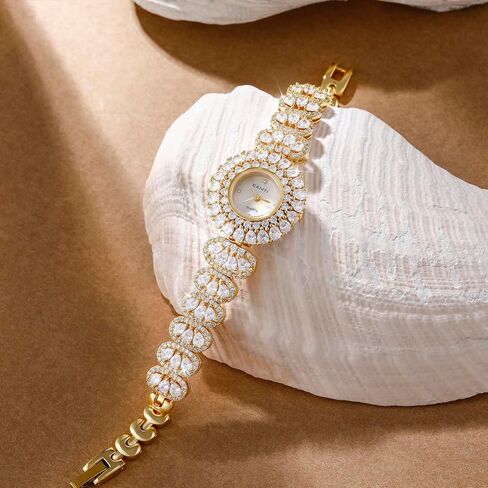 EAMTI Gold Watches for Women Luxury Simulated Diamond Quartz Iced Out Round Waterproof Ladies Dainty Wrist Watches in Kuwait