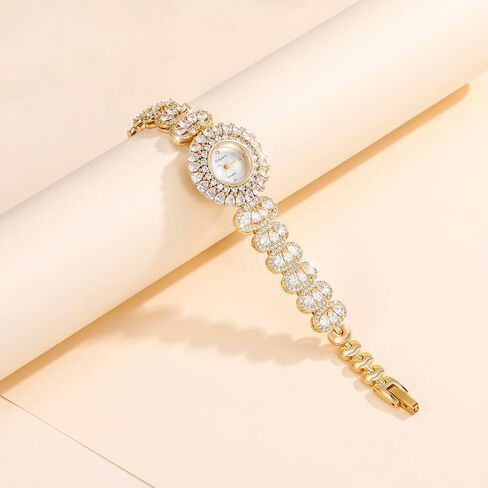 EAMTI Gold Watches for Women Luxury Simulated Diamond Quartz Iced Out Round Waterproof Ladies Dainty Wrist Watches in Kuwait