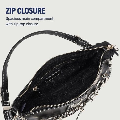 True Religion Shoulder Bag, Horseshoe Chain Purse with Crystal Patch, Logo Charms, Adjustable Strap and Gold Hardware, Black in Kuwait