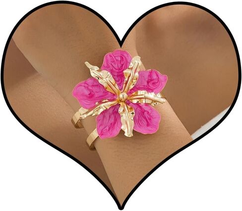 Hot Pink Flower Bracelet for Women Chunky Hot Pink Flower Bangle Bracelet Trendy Adjustable Floral Cuff Spring Summer Beach Hawaiian Ocean Jewelry Accessories Dress Outfits in Saudi Arabia