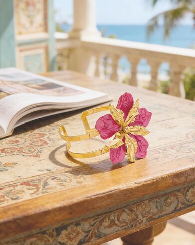 Hot Pink Flower Bracelet for Women Chunky Hot Pink Flower Bangle Bracelet Trendy Adjustable Floral Cuff Spring Summer Beach Hawaiian Ocean Jewelry Accessories Dress Outfits in Saudi Arabia