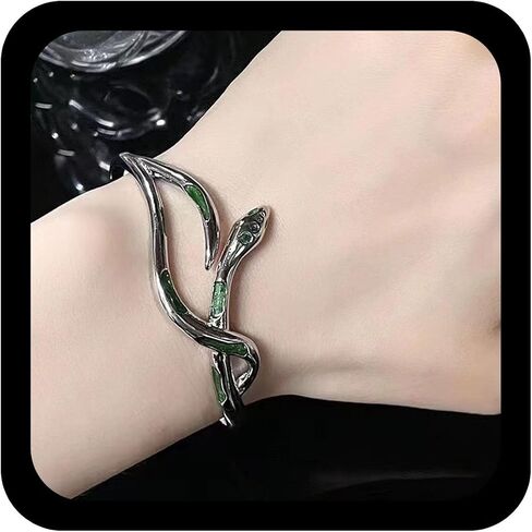 Green Crystal Snake Bracelet Open Snake Cuff Bangle Bracelet Adjustable Serpent Wrap Wirst Bracelet Silver Bendable Serpent Animal Cuff Bangle Hand Jewelry for Women in Saudi Arabia