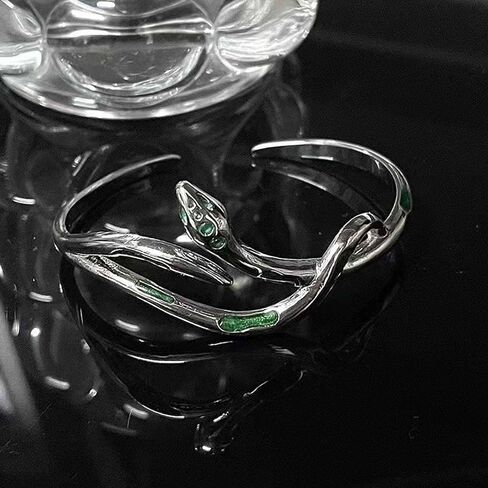 Green Crystal Snake Bracelet Open Snake Cuff Bangle Bracelet Adjustable Serpent Wrap Wirst Bracelet Silver Bendable Serpent Animal Cuff Bangle Hand Jewelry for Women in Saudi Arabia
