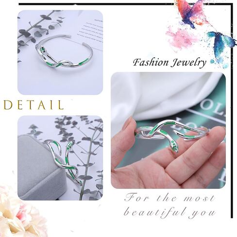 Green Crystal Snake Bracelet Open Snake Cuff Bangle Bracelet Adjustable Serpent Wrap Wirst Bracelet Silver Bendable Serpent Animal Cuff Bangle Hand Jewelry for Women in Saudi Arabia