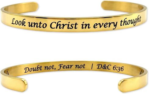 LDS ‘Look Unto Christ’ Bracelet – Doubt Not Fear Not | D&C 6:36 Scripture Engraved Cuff – Stainless Steel Gold/Rose Gold/Silver – Adjustable Faith Jewelry for Women Missionary Christian Gift in Saudi Arabia