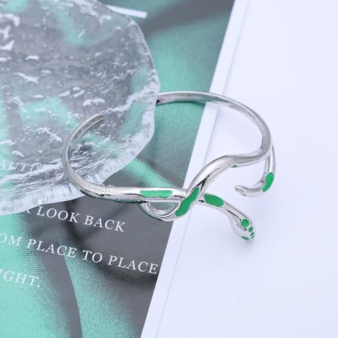 Green Crystal Snake Bracelet Open Snake Cuff Bangle Bracelet Adjustable Serpent Wrap Wirst Bracelet Silver Bendable Serpent Animal Cuff Bangle Hand Jewelry for Women in Saudi Arabia