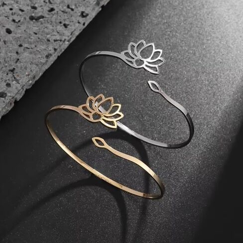 Stainless Steel Mandala Lotus Open Bracelet Women's Fashion Cuff Bracelet Casual Sports Yoga Jewelry in Kuwait