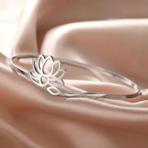 Stainless Steel Mandala Lotus Open Bracelet Women's Fashion Cuff Bracelet Casual Sports Yoga Jewelry in Kuwait