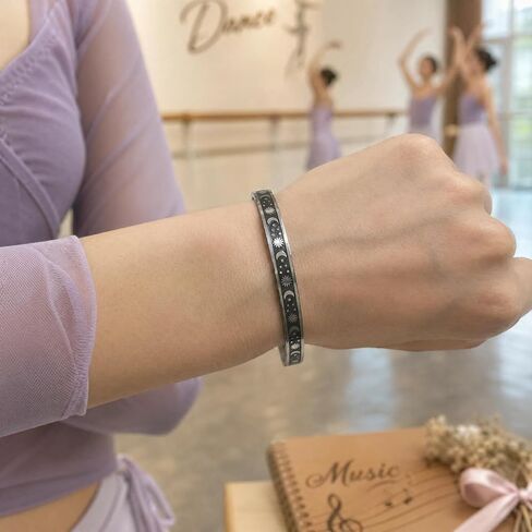 Thank You For Helping Me Grow Gift, Moon Star Teacher Bracelet Inspirational Silver Cuff Bangle for Christmas Graduation Appreciation Back to School End of Year Retirement From Students in Saudi Arabia