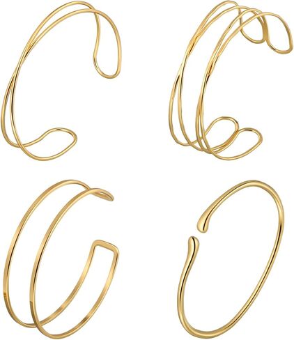 4Pcs Gold Arm Cuff Upper Arm for Women，Adjustable Upper Arms Cuff Jewelry Minimalist Uppers Arms Bracelet for Women Attending Weddings Parties in Saudi Arabia