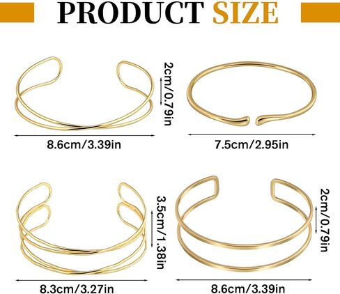 4Pcs Gold Arm Cuff Upper Arm for Women，Adjustable Upper Arms Cuff Jewelry Minimalist Uppers Arms Bracelet for Women Attending Weddings Parties in Saudi Arabia