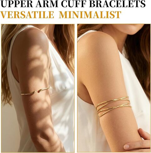 4Pcs Gold Arm Cuff Upper Arm for Women，Adjustable Upper Arms Cuff Jewelry Minimalist Uppers Arms Bracelet for Women Attending Weddings Parties in Saudi Arabia