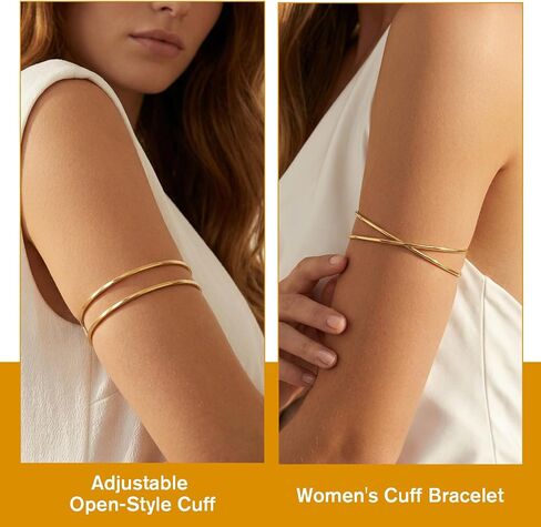 4Pcs Gold Arm Cuff Upper Arm for Women，Adjustable Upper Arms Cuff Jewelry Minimalist Uppers Arms Bracelet for Women Attending Weddings Parties in Saudi Arabia