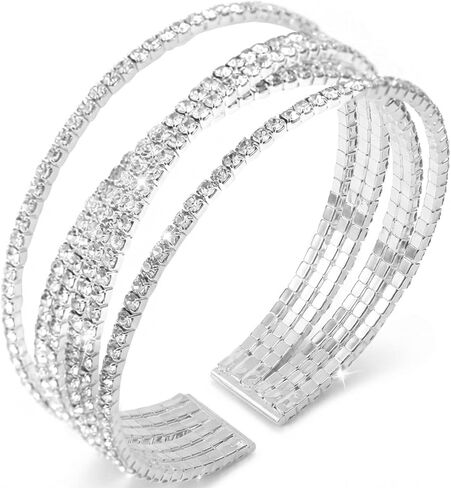Jojomina Silver Rhinestone Bracelet for Women Multilayer Cuff Bracelet Crystal Braidal Bracelets for Wedding Prom Cocktail Party in Kuwait