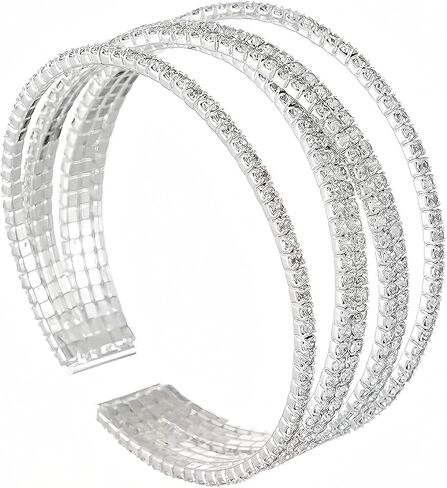 Jojomina Silver Rhinestone Bracelet for Women Multilayer Cuff Bracelet Crystal Braidal Bracelets for Wedding Prom Cocktail Party in Kuwait