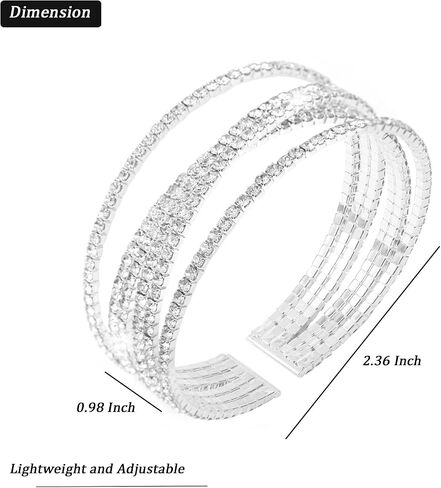 Jojomina Silver Rhinestone Bracelet for Women Multilayer Cuff Bracelet Crystal Braidal Bracelets for Wedding Prom Cocktail Party in Kuwait