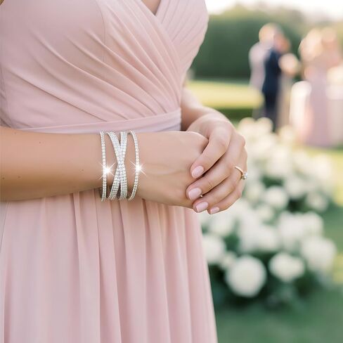 Jojomina Silver Rhinestone Bracelet for Women Multilayer Cuff Bracelet Crystal Braidal Bracelets for Wedding Prom Cocktail Party in Kuwait
