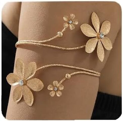 Gold Silver Flower Arm Cuff for Women Open Adjustable Upper Arm Bangle Coil Swirl Armlet Armband Minimalist Upper Arm Cuff Jewelry Statement Vintage Party Jewelry in Kuwait