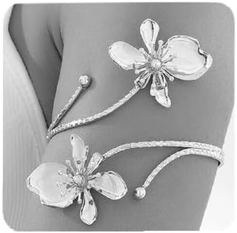 Gold Silver Flower Arm Cuff for Women Open Adjustable Upper Arm Bangle Coil Swirl Armlet Armband Minimalist Upper Arm Cuff Jewelry Statement Vintage Party Jewelry in Kuwait