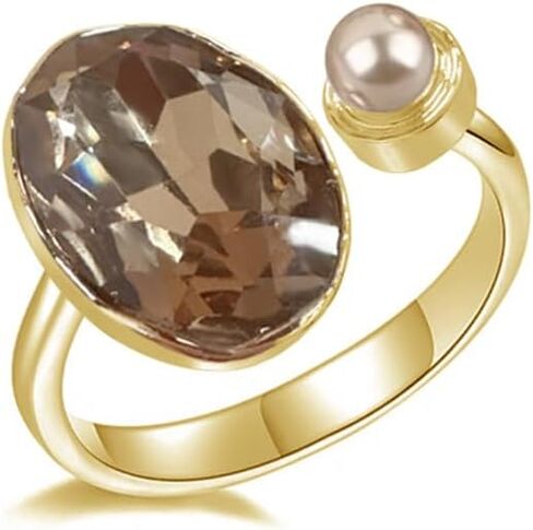 Rhinestone Oval Pearl Wrap Opem Statement Ring for Women Stacking Chic Elegant Geometric Crystal Finger Knuckle Cuff Adjustable Band Rings Wedding Engagement Promise Birthday Jewelry in Kuwait