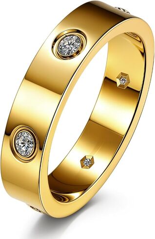 HighSpark Classic 18K Gold Plated Love Ring | Stainless Steel Women Stacking Ring Wedding Band Ring | Lovely Gift in Saudi Arabia