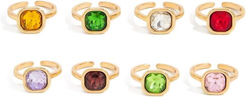 Colorful Gemstone Ring Set for Women, 8PCS Adjustable Stackable Rings with Natural Stones,Candy Color Ring Set Hypoallergenic Square Crystal Statement Jewelry for Birthday Christmas in Saudi Arabia