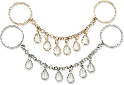 2Pcs Chain Ring for Women, Gold and Silver Colored Interconnected Rings with Teardrop Charms, Unique Statement Chain Link Ring Set, Trendy Boho Aesthetic Summer Jewelry 2026 in Saudi Arabia