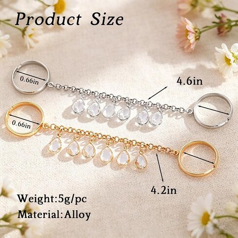 2Pcs Chain Ring for Women, Gold and Silver Colored Interconnected Rings with Teardrop Charms, Unique Statement Chain Link Ring Set, Trendy Boho Aesthetic Summer Jewelry 2026 in Saudi Arabia