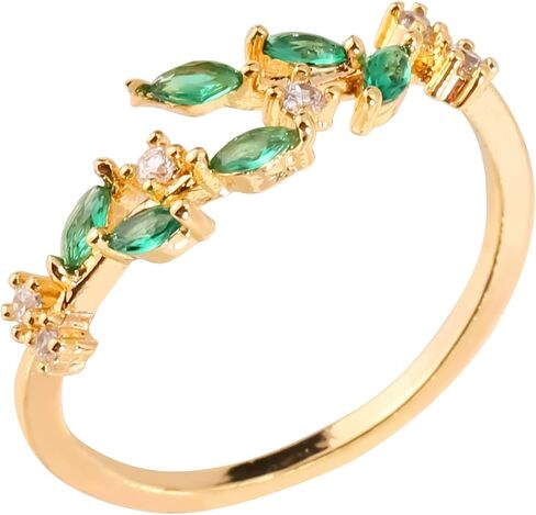Adjustable Open Rings for Women, Cubic Zirconia Leaf Ring Stackable Rings Elegant Leaf Ring Jewelry Gift for Birthday Mother's Day in Kuwait