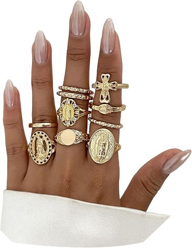 Retro Virgin Mary Finger Rings Set for Women Statement Cross Stacking Knuckle Rings Vintage Signet Rings Trendy finger Jewelry in Saudi Arabia