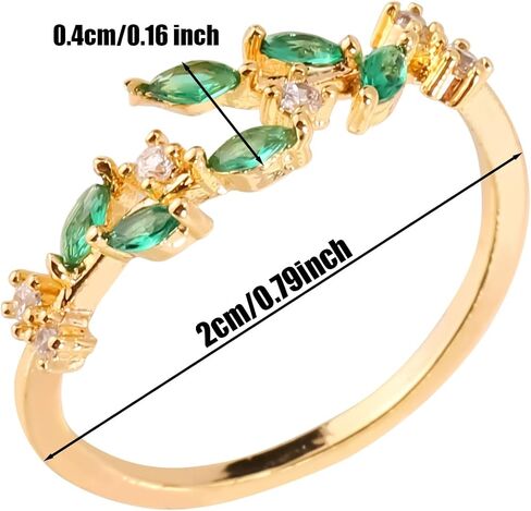 Adjustable Open Rings for Women, Cubic Zirconia Leaf Ring Stackable Rings Elegant Leaf Ring Jewelry Gift for Birthday Mother's Day in Kuwait