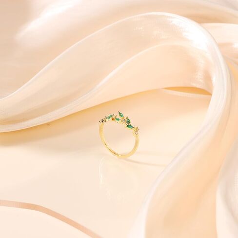 Adjustable Open Rings for Women, Cubic Zirconia Leaf Ring Stackable Rings Elegant Leaf Ring Jewelry Gift for Birthday Mother's Day in Kuwait