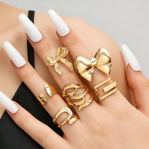 Gold Stackable Rings for Women, Boho Chunky Statement Knuckle Finger Rings, Vintage Jewelry for Beach Vacation Party in Kuwait