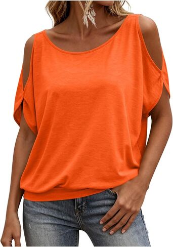 Off the Shoulder Tops for Women Crewneck Dressy Casual Blouses Loose Fit Summer Top Going Out Vacation Outfits in Saudi Arabia