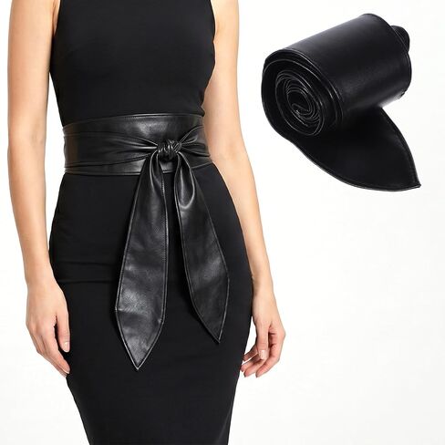 Wide Belt Stretchy Black Corset Belt for Women, Leather Wrap Obi Belts Vintage Fashion Elastic Wide Waist Belts for Dress in Saudi Arabia