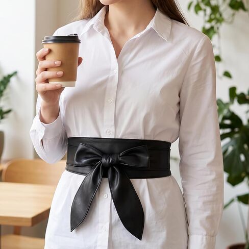 Wide Belt Stretchy Black Corset Belt for Women, Leather Wrap Obi Belts Vintage Fashion Elastic Wide Waist Belts for Dress in Saudi Arabia