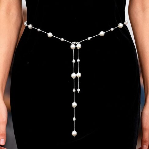Faux Pearl Waist Chain Belt, Adjustable Decorative Pearl Belt Fashion Body Chain Accessories for Women Dress in Saudi Arabia