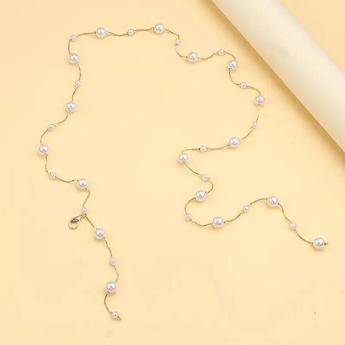 Faux Pearl Waist Chain Belt, Adjustable Decorative Pearl Belt Fashion Body Chain Accessories for Women Dress in Saudi Arabia