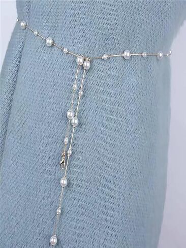 Faux Pearl Waist Chain Belt, Adjustable Decorative Pearl Belt Fashion Body Chain Accessories for Women Dress in Saudi Arabia