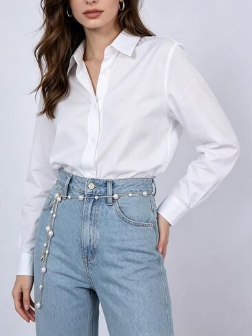 Faux Pearl Waist Chain Belt, Adjustable Decorative Pearl Belt Fashion Body Chain Accessories for Women Dress in Saudi Arabia