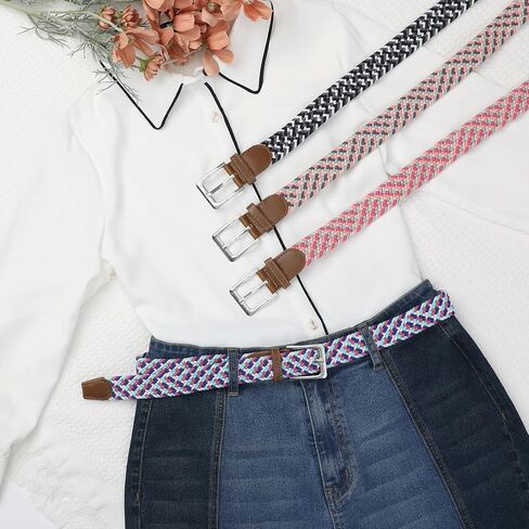 Unisex Braided Stretch Belts, Multicolored Elastic Woven Golf Jean Belt Waistband for Men and Women in Kuwait