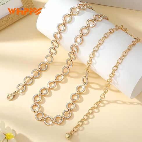 WHIPPY Rhinestone Chain Belts for Women Fashion Bling Gold Chain Belts for Dresses Adjustable Metal Waist Chain in Kuwait