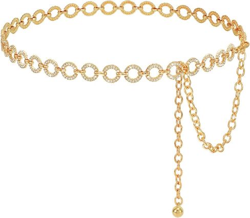 WHIPPY Rhinestone Chain Belts for Women Fashion Bling Gold Chain Belts for Dresses Adjustable Metal Waist Chain in Kuwait