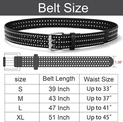 Studded Belts for Women, Black Leather Belt for Jeans with Double Star Holes in Kuwait