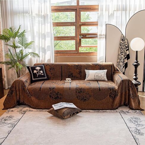 Chenille Couch Cover Pet Friendly, Sofa Blanket Washable with Fringe, Furniture Protector for Dogs Cats Kids, Fits Loveseat 2-Seater Sofa, Boho Style Living Room (Brown 71″x118″) in Kuwait