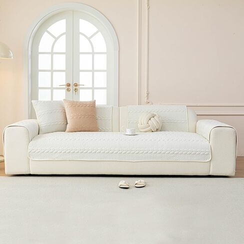 Couch Covers for Sofa, Velvet Sofa Cover Washable for Dogs, Funny Fuzzy Couch Cover, Non Slip Sofa Slipcovers Furniture Protector Couchs for Pets, Kids(1PC,Beige White,36"×83") in Saudi Arabia